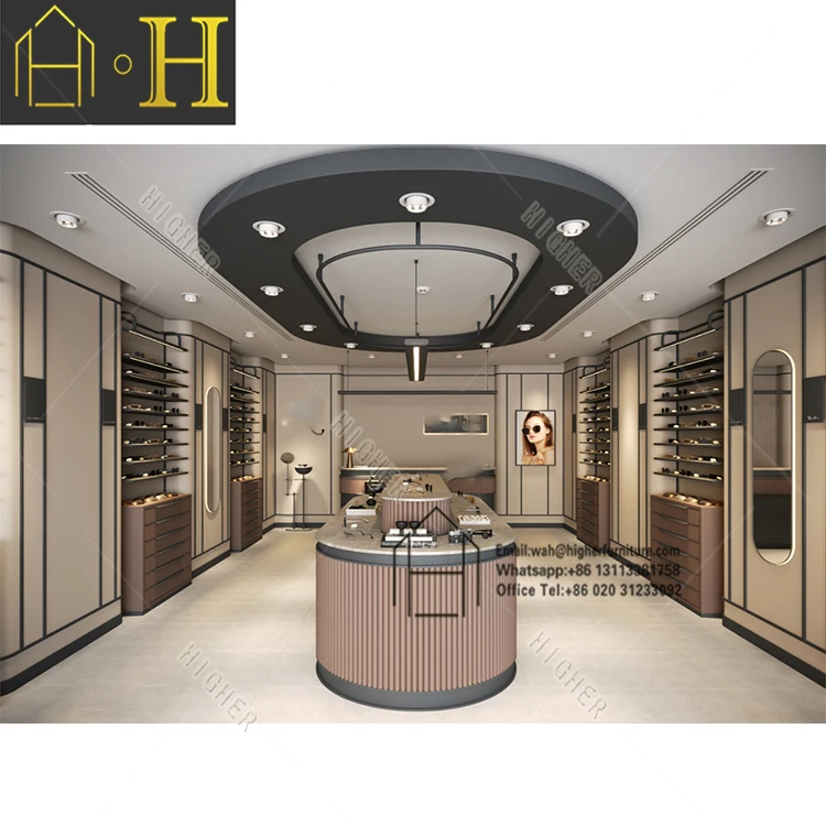Customized wall mount eyeglass display sunglass shop interior design optical design shop