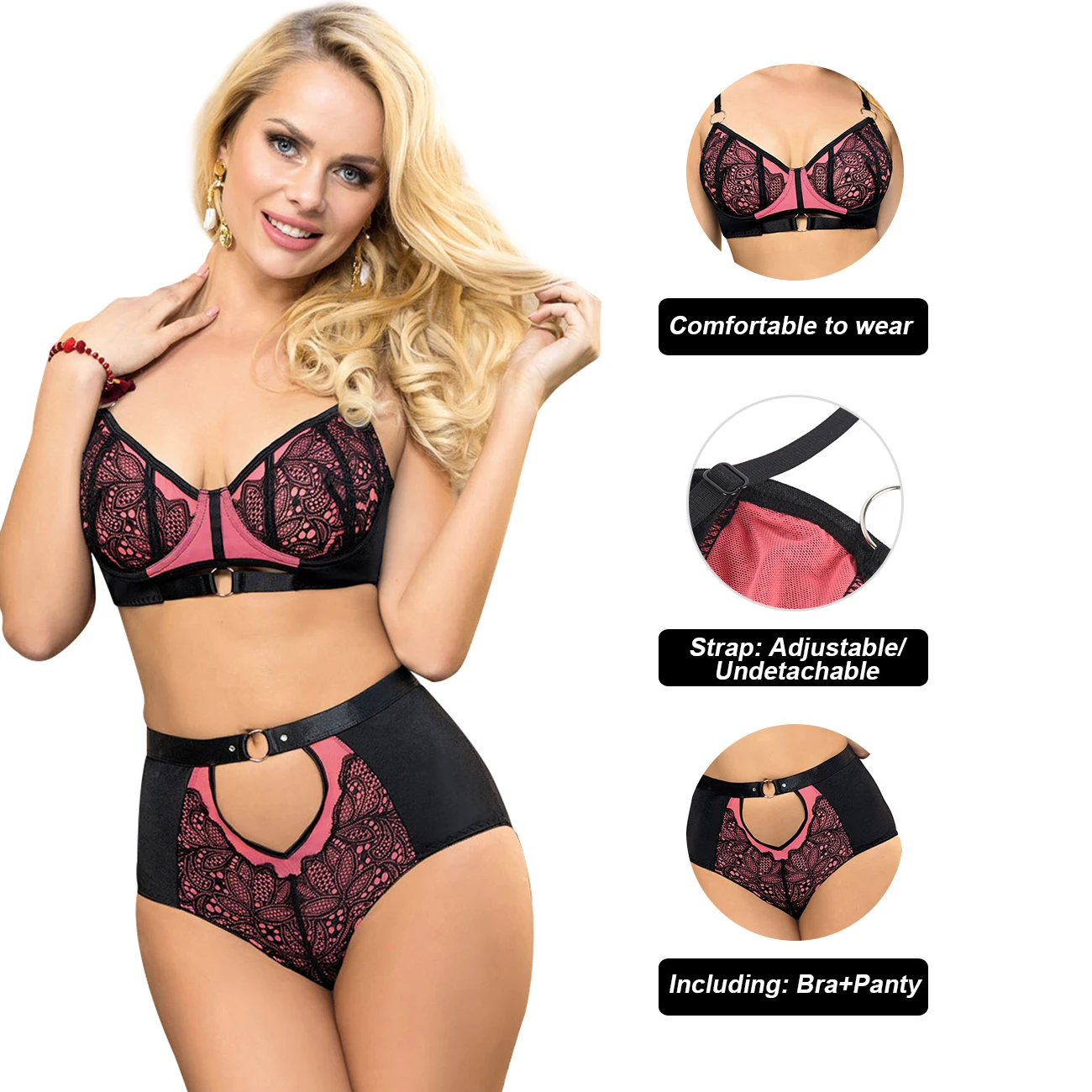 Новый дизайн, сексуальное нижнее белье для полных девушек со стразами, два цвета, кружевное, роскошное, для зрелых женщин, сексуальный комплект с бюстгальтером большого размера