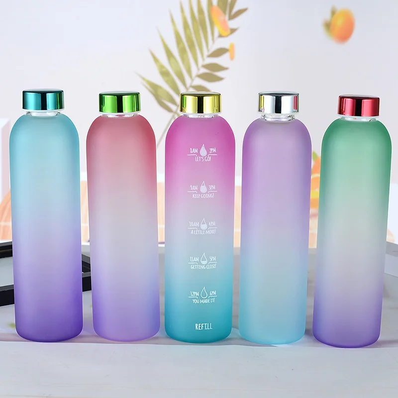borosilicate  glass water Bottle With Time Marker 32 OZ, 1 Liter, Motivational Reusable  Water Bottles - BPA Free