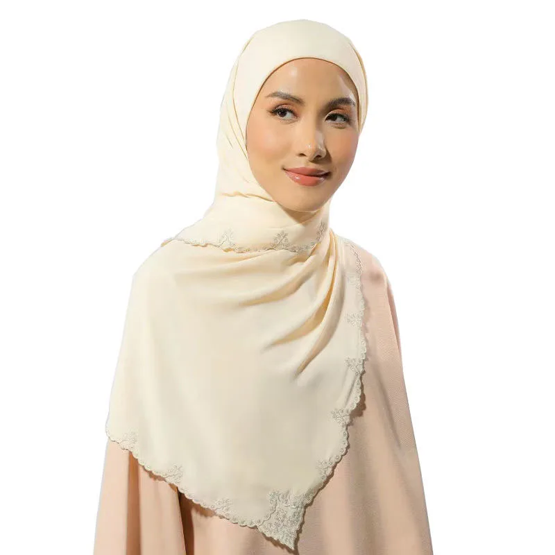 Custom  Premium  chiffon Embroidered Edge For Women Hijab Shawls Malaysian  Scarves Chiffon Sulam shawl