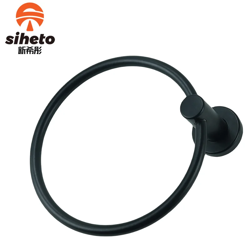 Customized New Product New Stainless Steel Bathroom Wall Mounted Towel Rack Holder Black Towel Ring