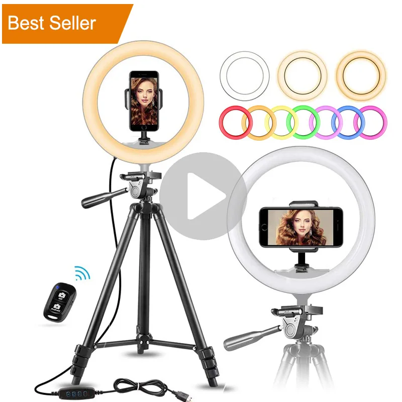 8inch 10.2inch Halo Table USB Beauty Video Studio Photo Circle Lamp Selfie RGB Led Ring Fill Light With Tripod Stand