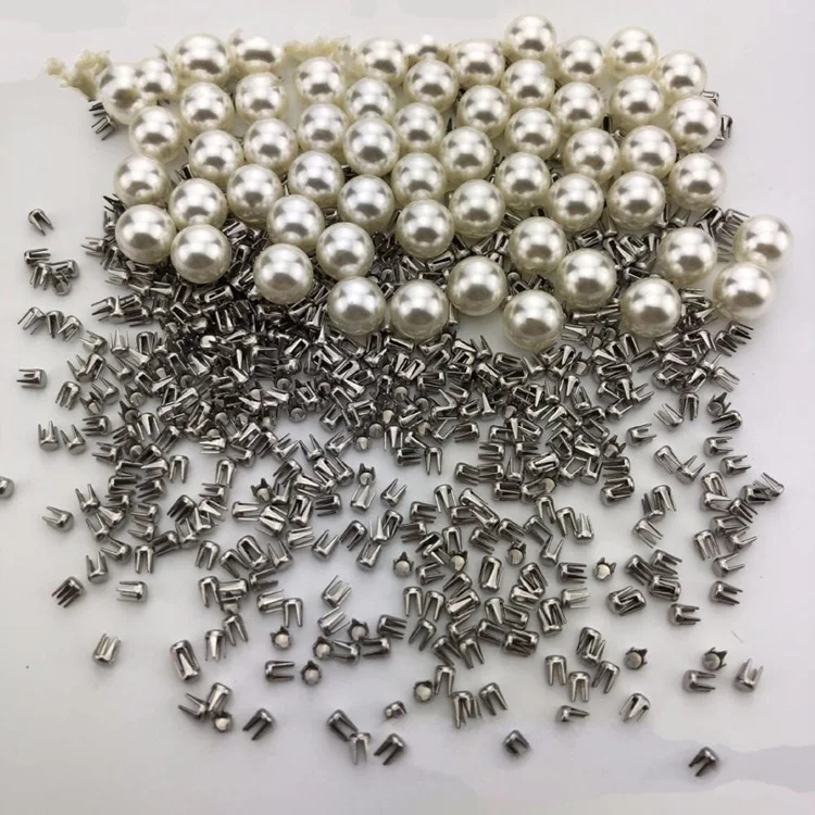 Best Price Attaching Machine ABS Plastic No Hole Pearl Rivet Studs 2.3mm Round Stainless Steel Four Claw