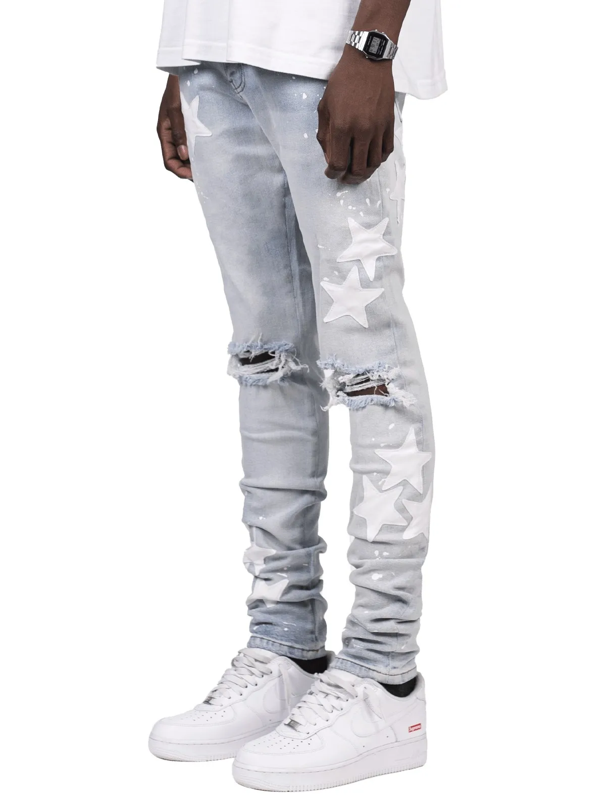 Customization Wholesale custom designer trousers wholesalers pantalon denim jeans classy indigo leather star stylish pants