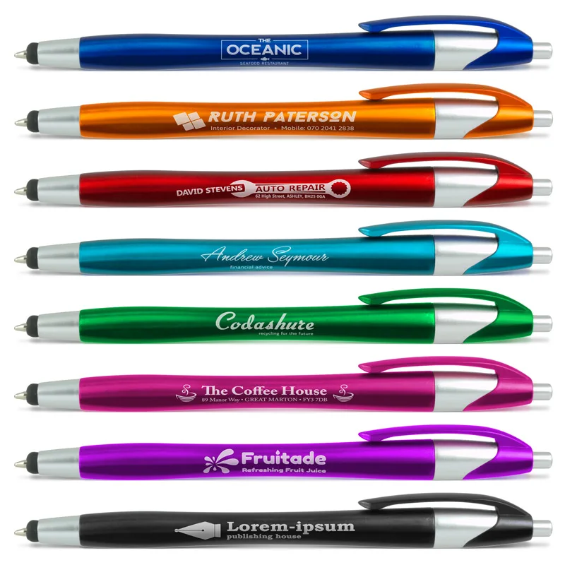 customized Stocked plastic promotional gift cheap stylus ball pen with touch,customize logo dart stylus Pens with fast delivery