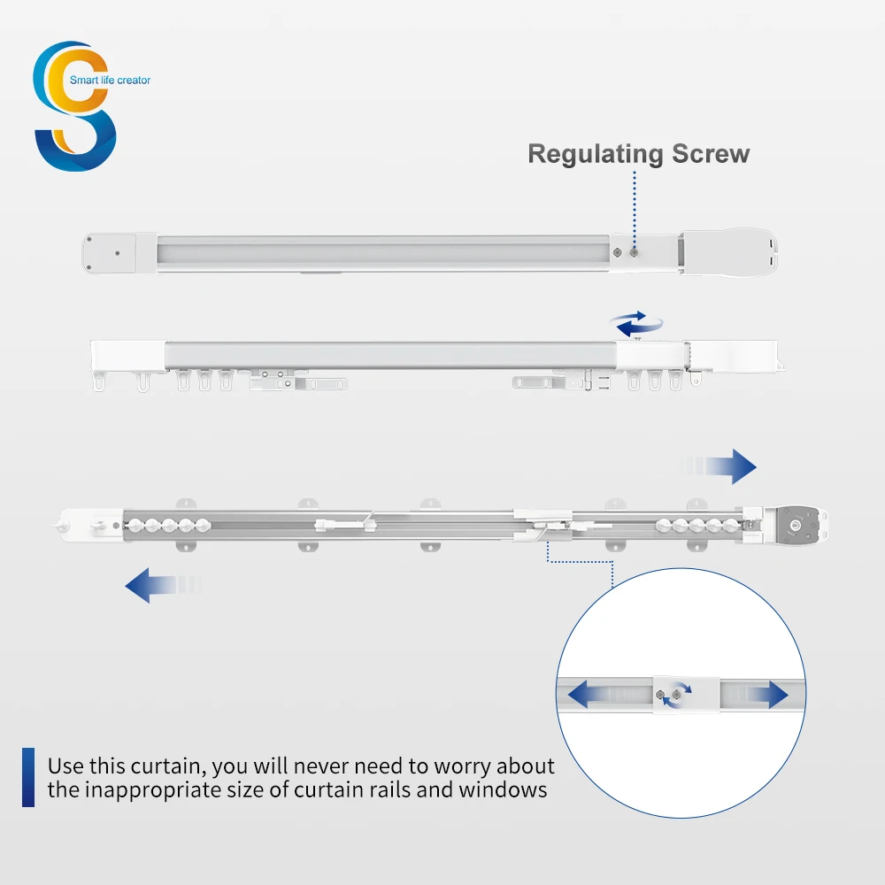 Flexible Ceiling Mount Room Divider 1.2-4.5m Smart Telescopic Motorized Simple Curtain Rod With Track