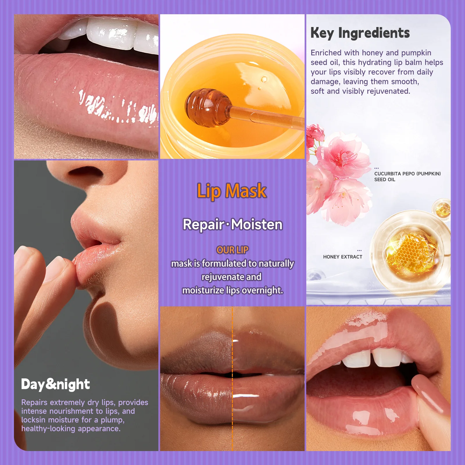 Wholesale High Quality Fade Lip Lines Bee Balm Hydrating Lip Mask Honey&Sakura Exfoliator Repair Sleeping Lip Balm