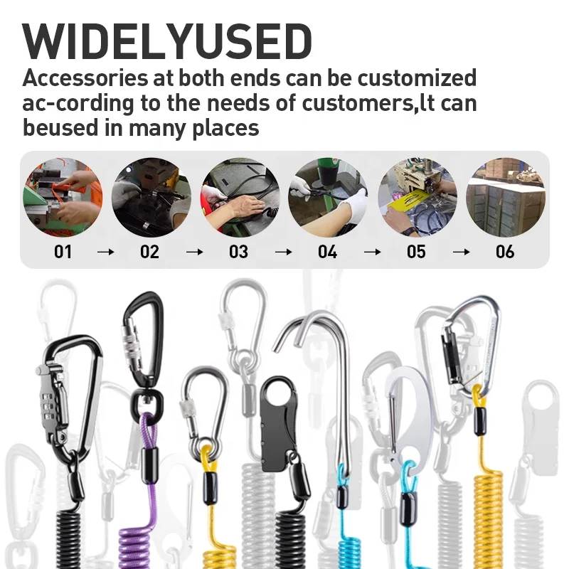 Customized Fishing Lanyard Heavy Duty Retractable Coil Tether with Carabiner for Pliers, Boating, Tools