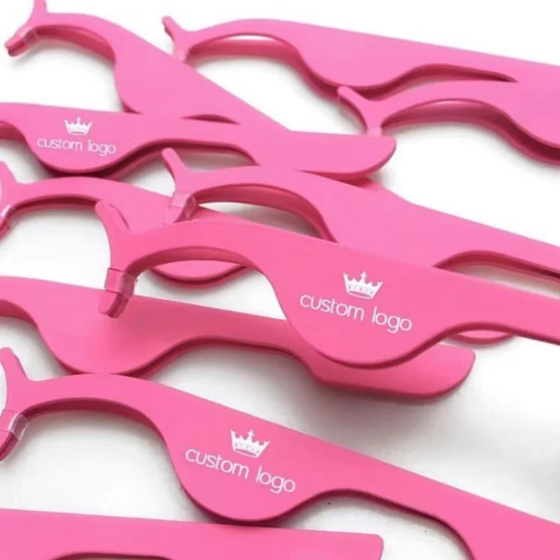 Private Label Pink Plastic Lashes Applicator Tweezers Bulk Magnetic Lash Tweezers packaging False Eyelash Tweezers
