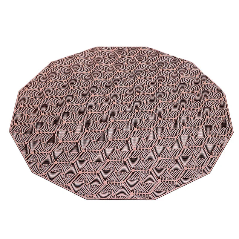 Wholesale new products hexagon shape round gold and silver green pvc round placemat