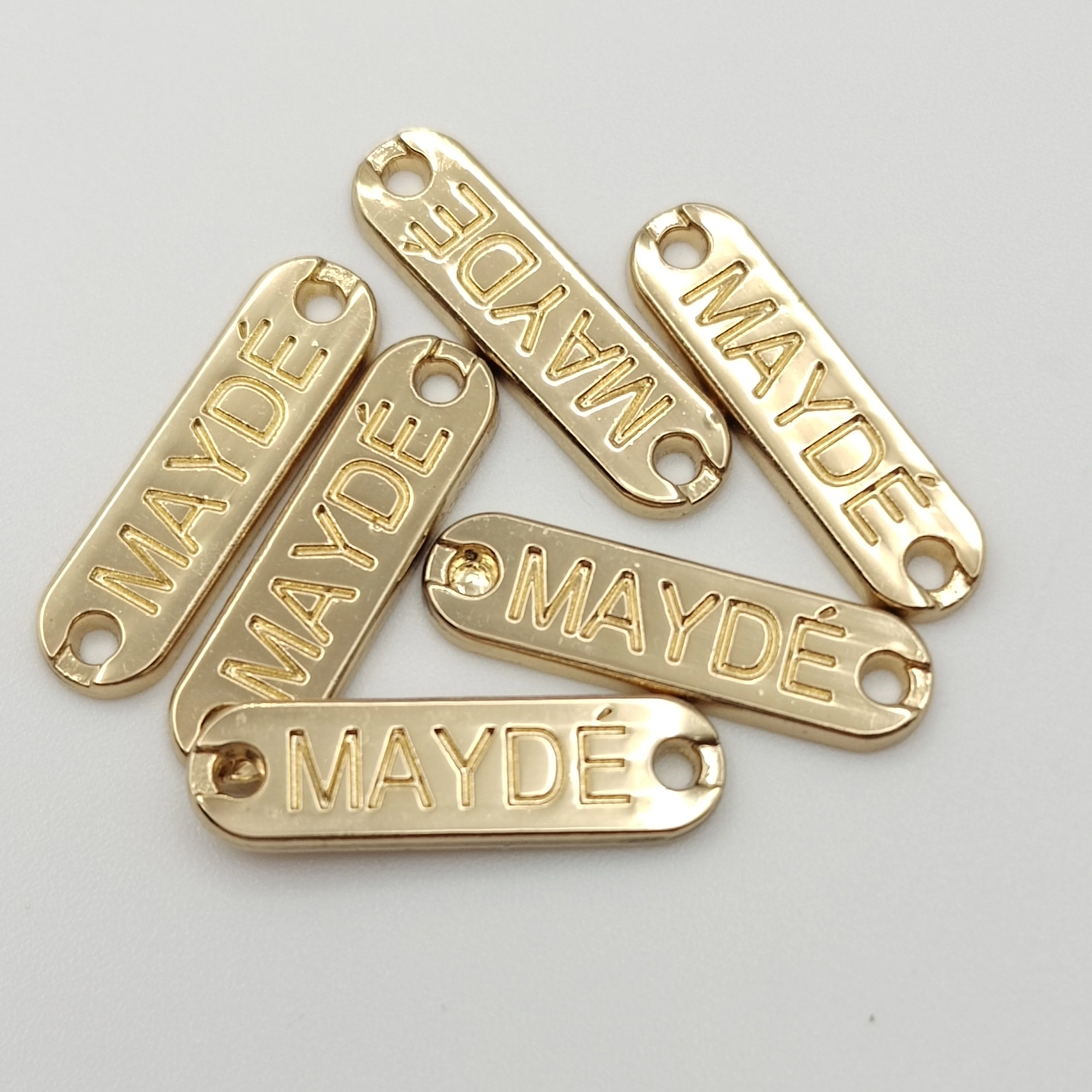 Clothing Hardware Accessories Nickel 2 Hole Sew Metal Label Custom Swimwear Logo Golden Metal Clothing Labels