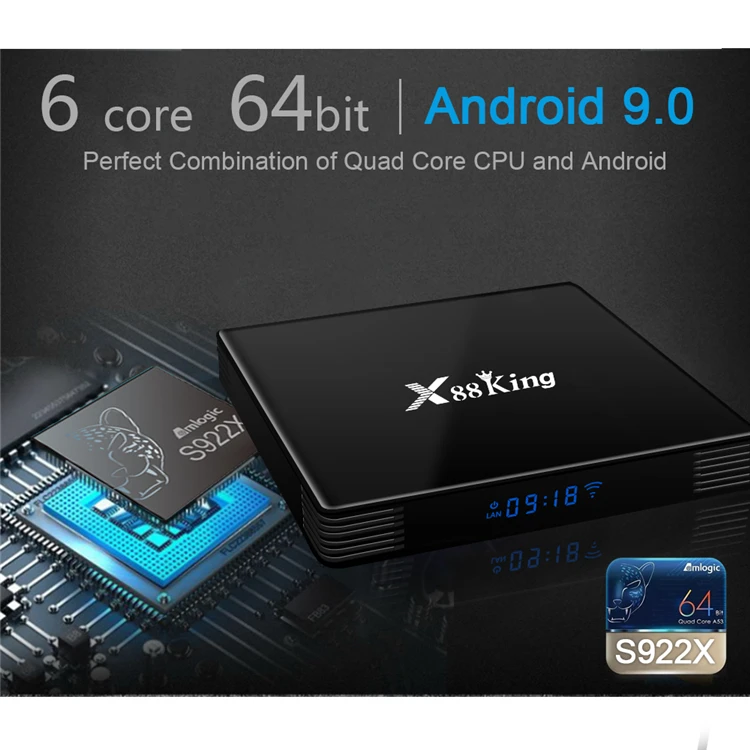 New Amlogic S922X Chip X88 King Pro Android 9.0 TV BOX Mali-G52 LPDDR4 4GB 128GB Set Top Box Dual Wifi BT5.0 1000M Media Player