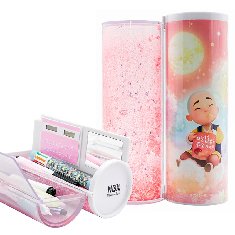 
Newmebox Luminous Quicksand Plastic Pencil Box With Calculator Unusual Cylindrical Multifunctional Pencil Case 