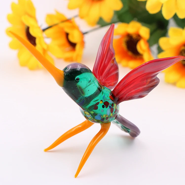 Wholesale green glass hummingbird figurines for home decoration