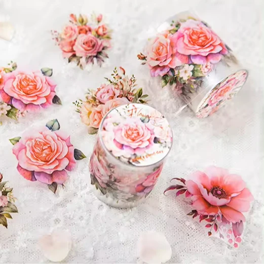 50mm*2m PET Plant Floral Transparent Die Cut Sticker Waterproof Cartoon Decorative Roll Washi Tape Sticker