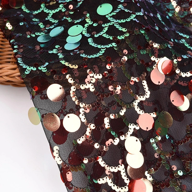 2021 High Quality Sequins Mesh Fabric Lace Embroidery Tulle Lace Fabric For Wedding Party Dress Dancewear