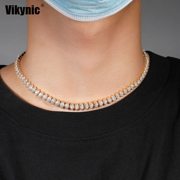 2021 New  Hip Hop CZ Iced Out Copper Inlaid Zircon Horse Eye Necklace full diamond Cuban Link Chain