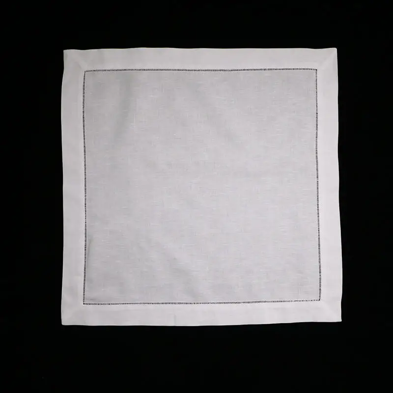 Janelove White 55% Linen 45% Cotton Ladder Hemstitch Table Napkins Hem Stitch Cloth Linen Napkins