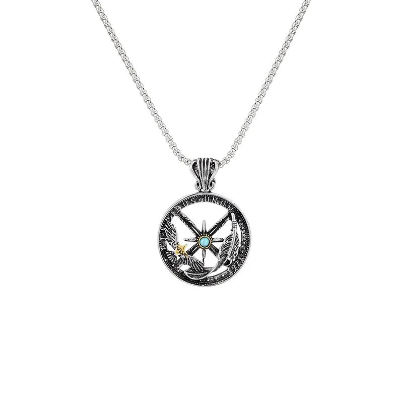 Feather Eagle Compass Necklace Personality Wispy Empty Necklace Pendant