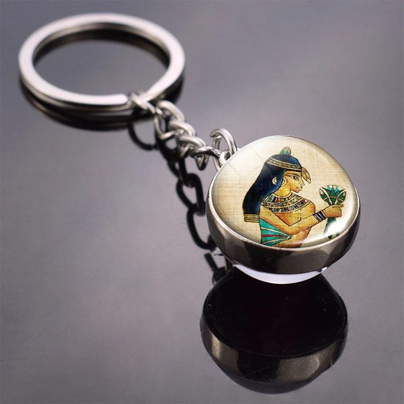 Ancient Egypt Pharaoh Key Chains Ancient Egypt Anubis Doubleside Glass Ball Keychain Pendant Jewelry for Archaeologist Gifts