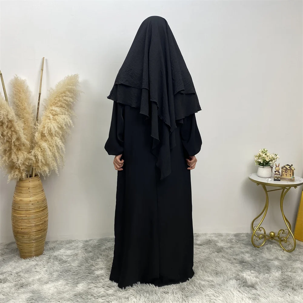 2307# New Arrival Wrinkle Crepe Two Layers Khimar Simplicity Versatile Solid Color Ramadan Abaya Scarf Muslim Eid Abaya Khimar