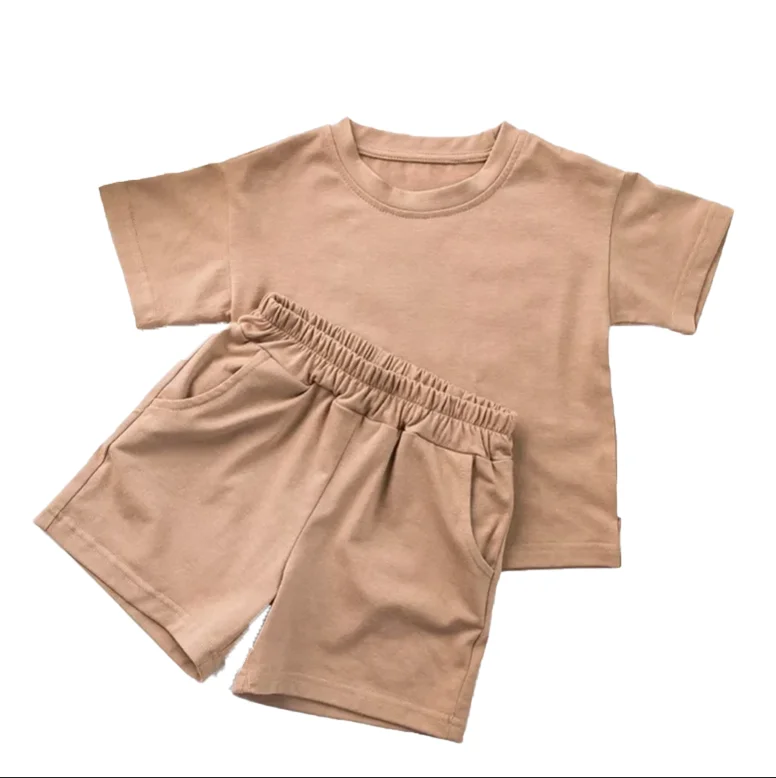 Basic Outfits Kids Boys Girls Summer Cotton Short Sleeve Tracksuit Set Children 2 Piece Causal Sports Clothes Set