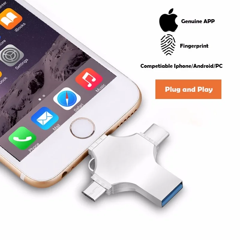  4 в 1 Usb Otg флэш-накопитель 3 0 внешнее хранилище для Iphone Ios Lightning Android Windows Samsung телефонов Type C