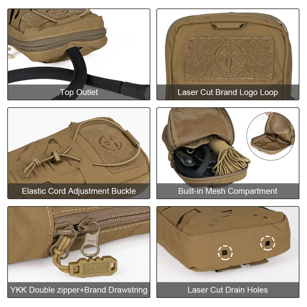 TOPTACPRO 500D Cordura Nylon Tactical Hydration Pouch with Water Bladder Tank 1L Water Bag Laser Cut MOLLE Bag