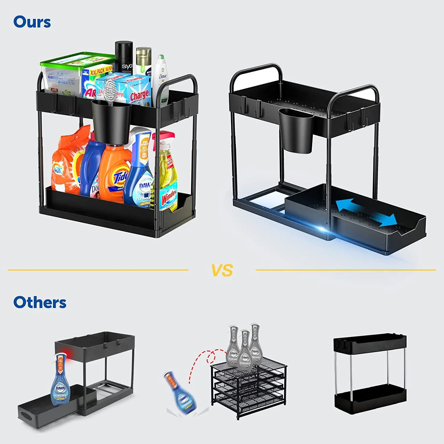 2-Tier Kitchen Metal Utensils Storage Racks Cup Bowl Organizer Dish Drain Rack Iron Soup Spoon Holder Stand Type Double Tiered
