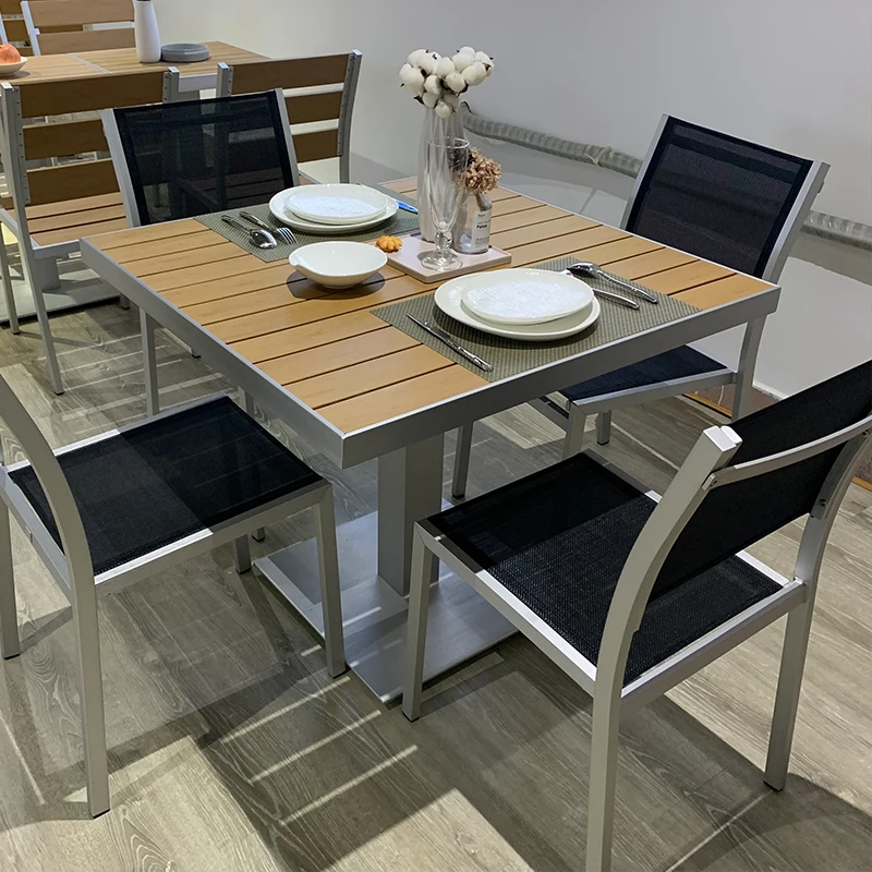 Coets Brushed aluminum teak outdoor dining set Restaurant Table and chair