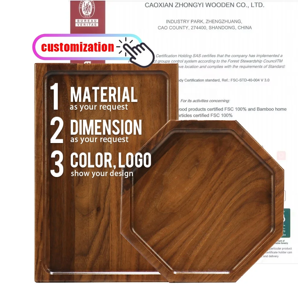 wholesale custom rectangle wooden tea tray acacia wood coffee serving tray wooden fruit baskets stackable bamboo storage box