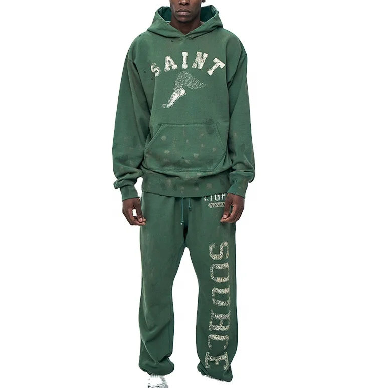 
Custom Fashion Luxury Design High Quality Mens Cool Oversized Rhinestone Winter Apparel Hip Hop 100% Cotton Hoodie Set Tracksuit 