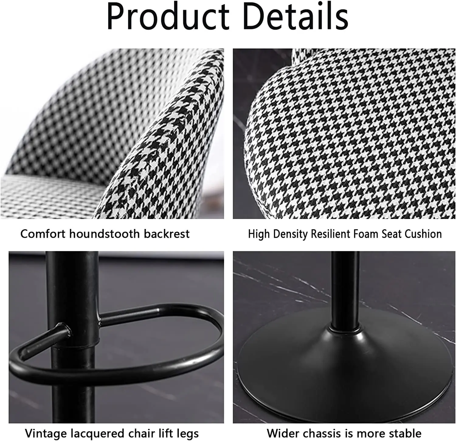Retro Painting Process Certified Gas Rod High Chair Houndstooth Design for Cafe, Kitchen, Bar and Bistro