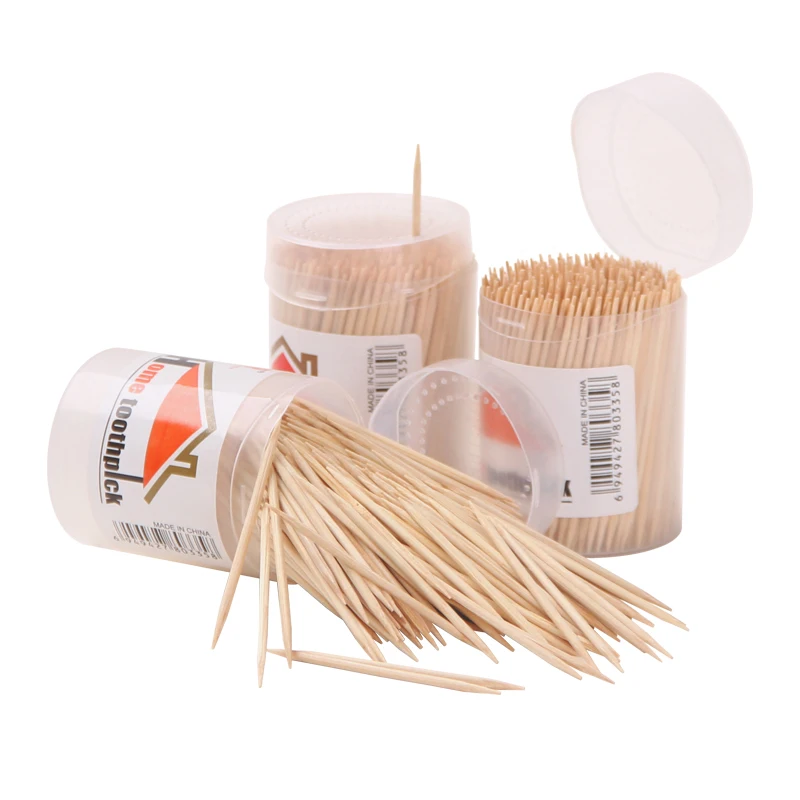 
Wholesale Manufacturer 200 pcs Double Side Transparent Disposable Bamboo Toothpick Packed Tooth pick dispenser 