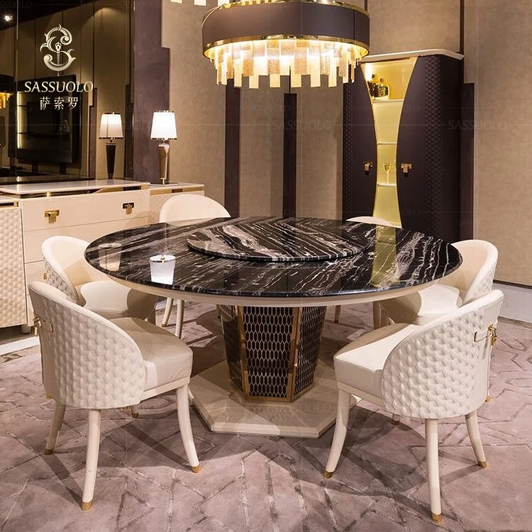 Sassuolo round marble countertop table metal dinning table design luxury dinning furniture sets