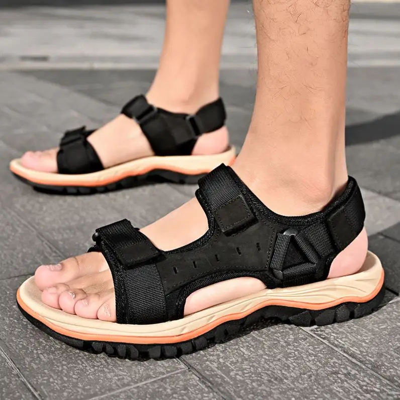 Sport Sandal Shoes For Men Genuine Leather With Webbing Woven Strap Buckle Sandals Men