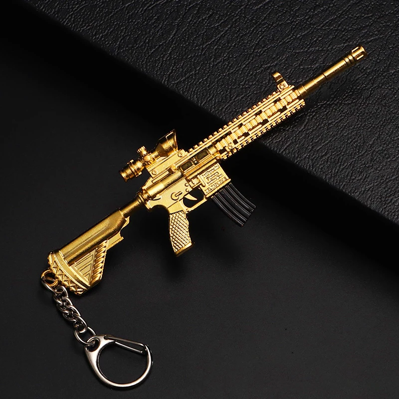 High Quality Metal Zinc Alloy Decoration Decor Pendant Weapon Model Key Chains Toys Gun Keychains for Boys