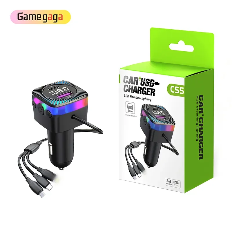 Retractable Car Charging 3 In 1 66W Super Car Charger FM Transmitter 1 Port Car Charger Fast Charging Usb 66W Usb Charger