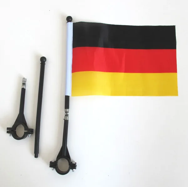 Hannuo Custom Print Logo 14 * 21 Cm Black Red Yellow Polyester Germany Bike Safety Flag With Bolt