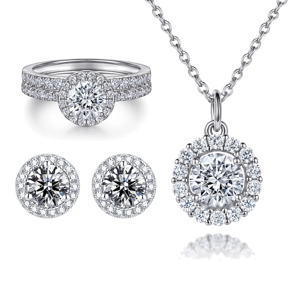 Fashion Simple Jewelry Set Fine Jewelry Diamonds Halo S925 Sterling Silver Classic Colored Stones Wedding Jewelry Sets