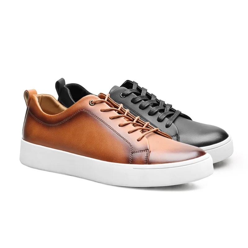Men Fashion Leather Lace-Up Flat Oxfords Sneakers,Casual Low Top Comfortable Non Slip Walking Shoes Business Dress Shoes