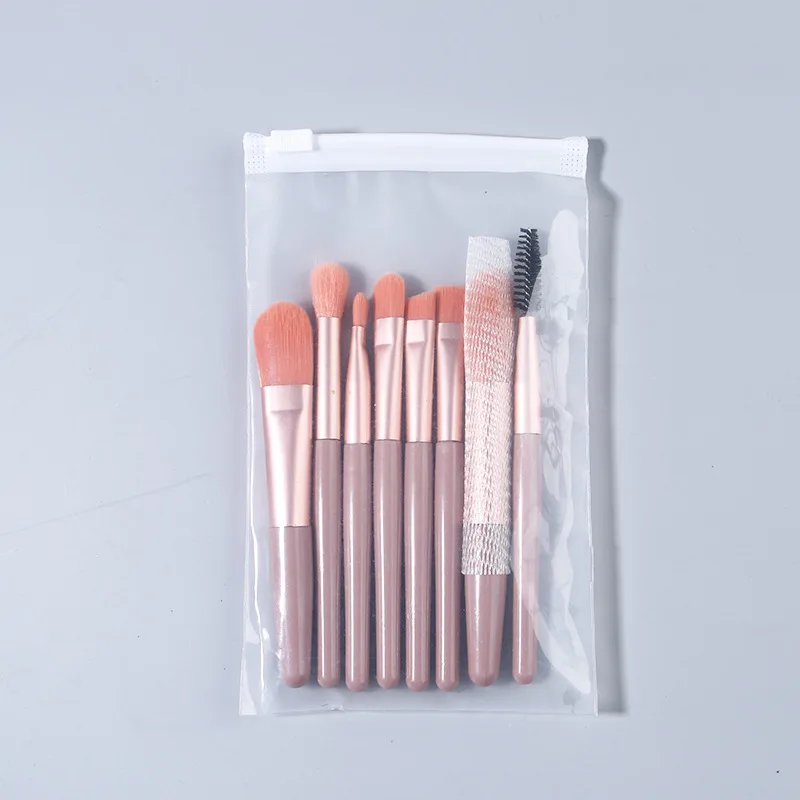 Saiyii Wholesale High Quality Soft 8pcs Mini Pink Cosmetic Brushes Smaller Travel Makeup Brush Set With Pu Bag