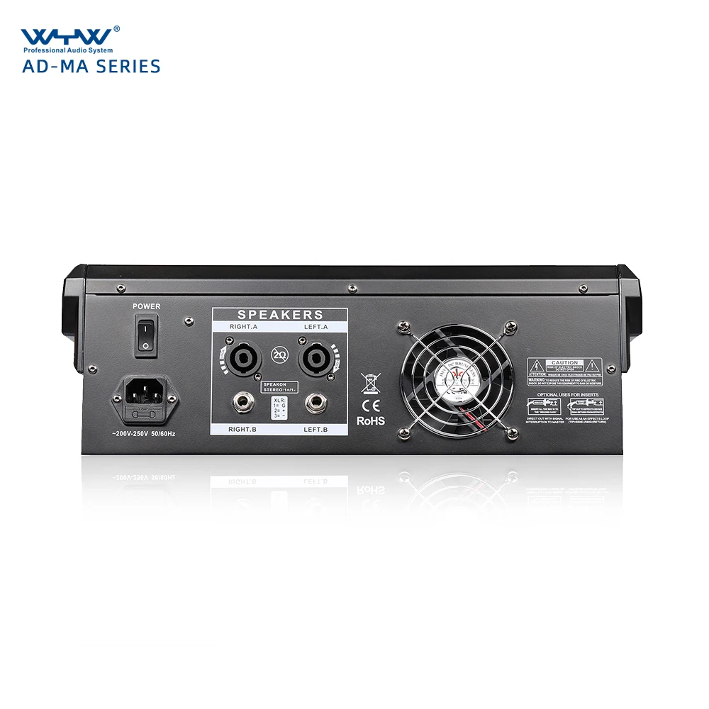 8 channels class AB powered audio mixing console with computer usb interface and wireless connection