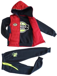 Готов к отправке, минимальный заказ, популярный стиль, три предмета, повседневное удобное хлопковое теплое пальто, жилет, комплект детской одежды для мальчиков с капюшоном