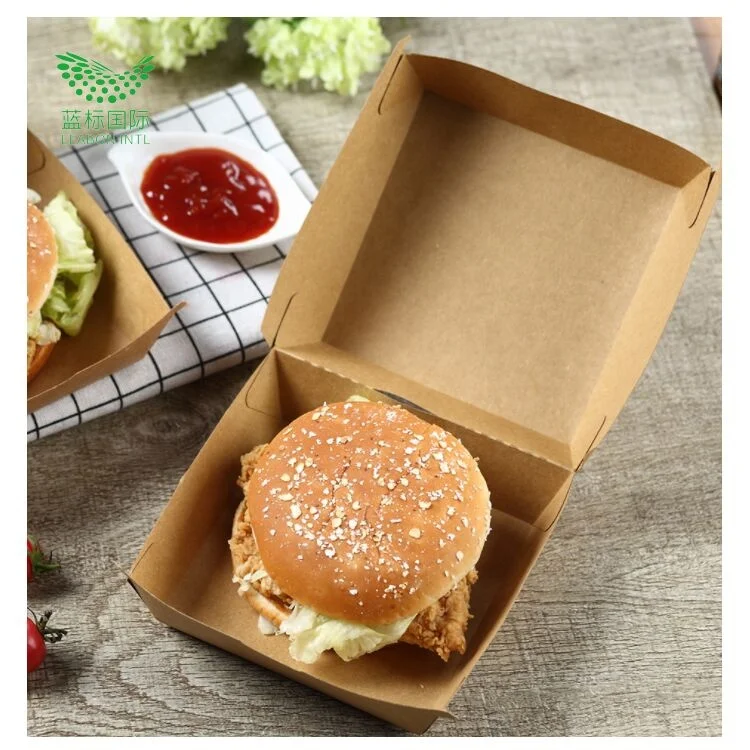 Eco Friendly Compostable Kraft Paper Burger Hamburger Box
