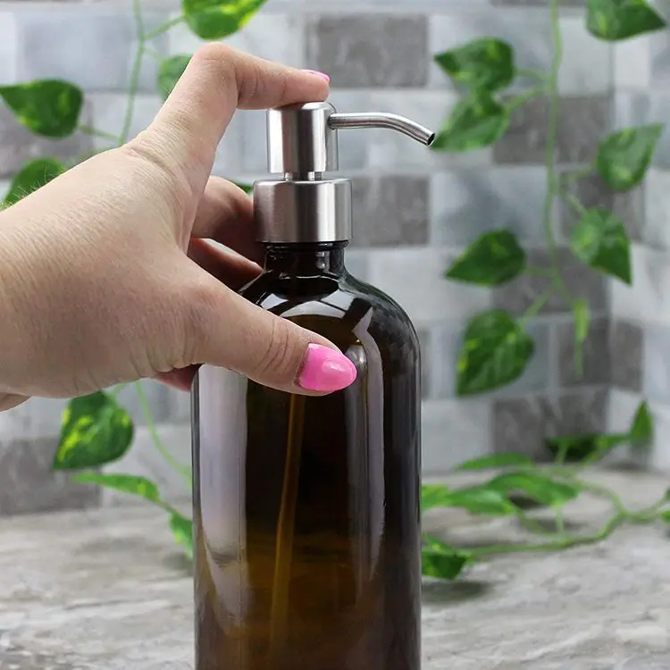 Hot Selling 500ml Amber Glass Shampoo Lotion Skincare Bottles With Black Pump