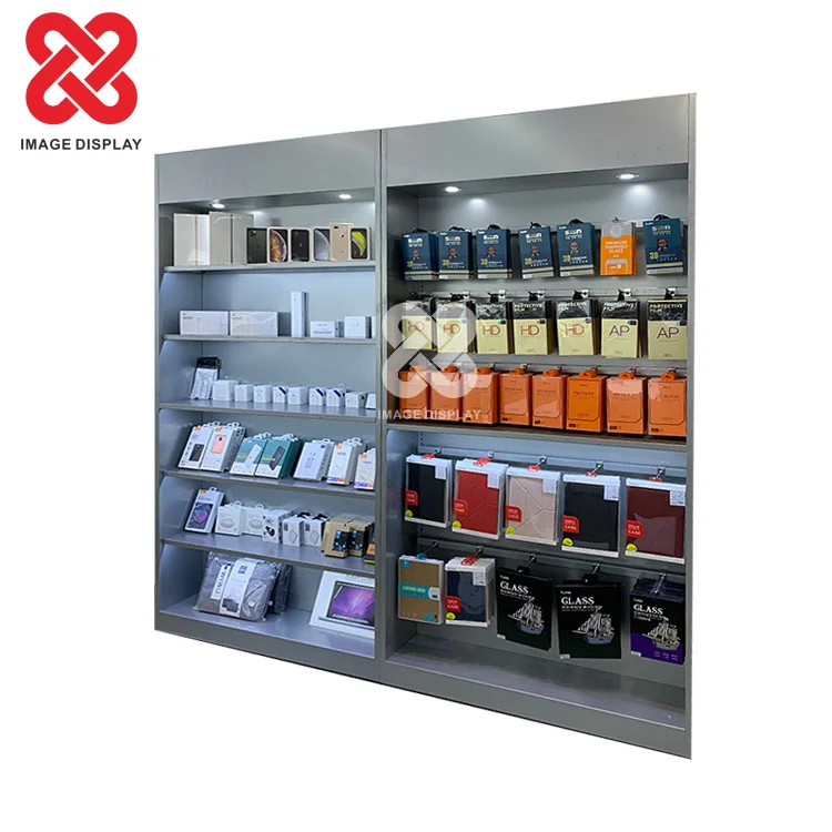 Super market Commercial Gondola racks Smart Mobile Cellphone Accessories Floor Stand Wood Display Shelf