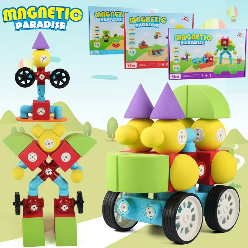 EVA DIY Magnetic Building Blocks Educational Toys EVA Foam Geometric blocks shape Toy Car Birthday Holiday Gift
