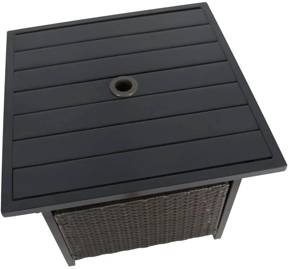 Patio Rattan Wicker Umbrella Side Table, outdoor bistro table with Umbrella Hole, umbrella stand