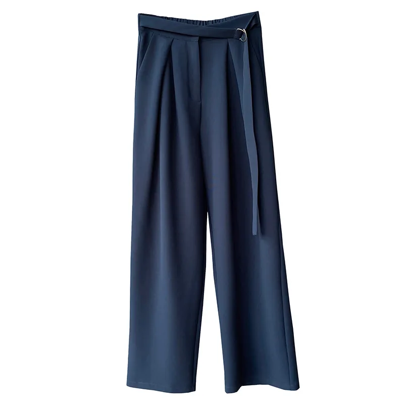 Pure color vertical sensory suit pants 2022 new spring high waist slimming wide leg casual trousers